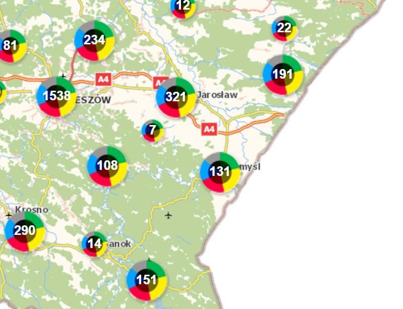 Fragment Krajowej Mapy Zagrożeń Bezpieczeństwa ze wskazaniami mieszkańców regionu. <br/>fot. Podkarpacka Policja