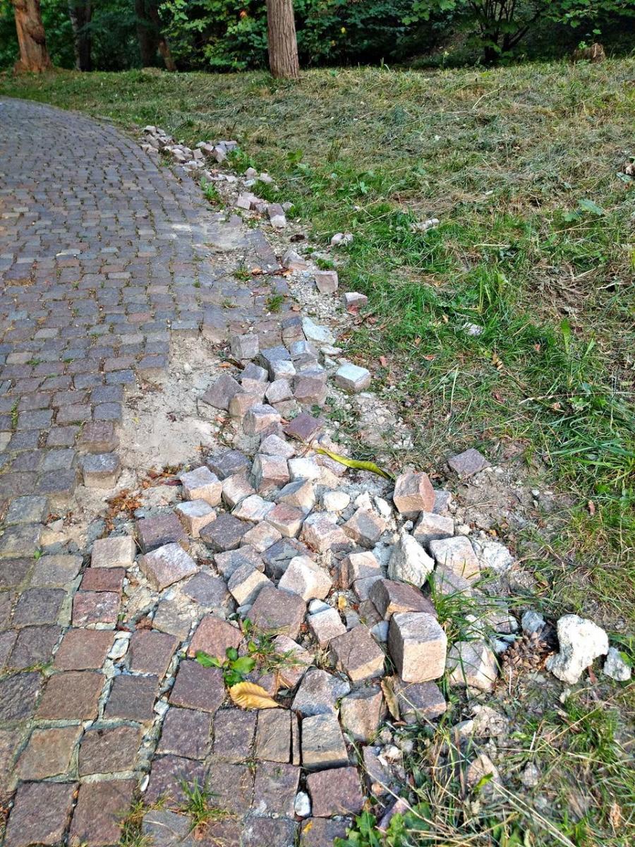 Parkowe alejki wyglądają fatalnie. Chodzenie po nich wiąże się ze sporym ryzykiem.<br/>fot.Mariusz Godos