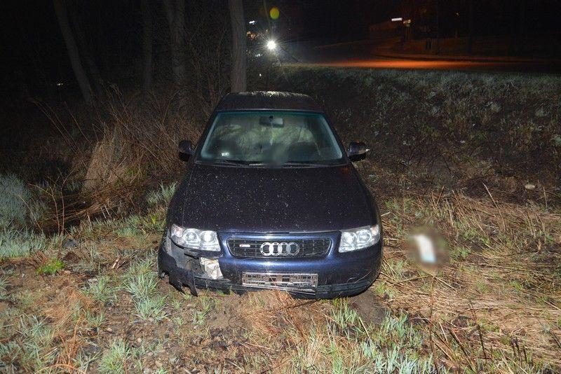 Audi wjechała do rowu.<br/>fot.KMP Krosno