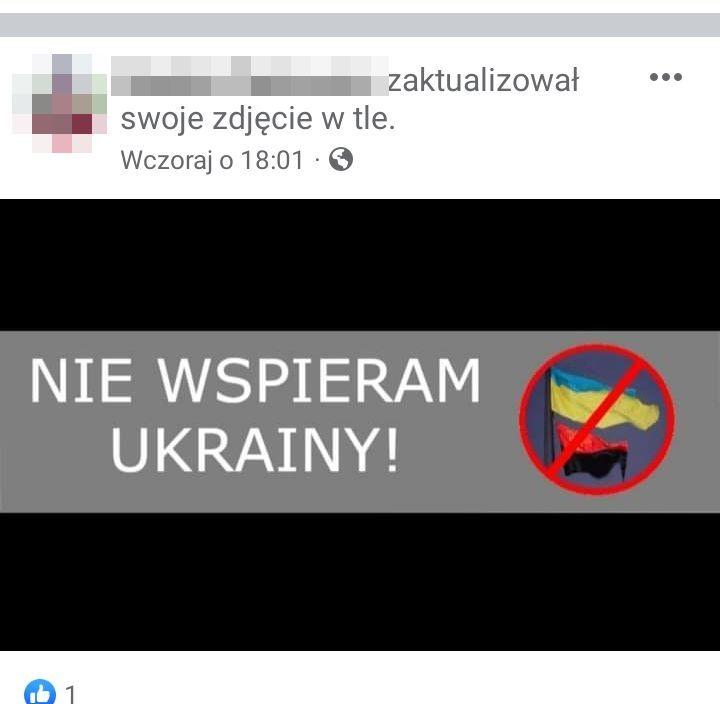 Niedawno przemyski strażnik miejski zamieścił na swoim profilu zdjęcie w tzw. tle, na którym widnieje hasło „Nie wspieram Ukrainy”, a obok przekreśloną flagę tego kraju, zaś poniżej flagę, jaką posługiwała się Ukraińska Armia Powstańcza.