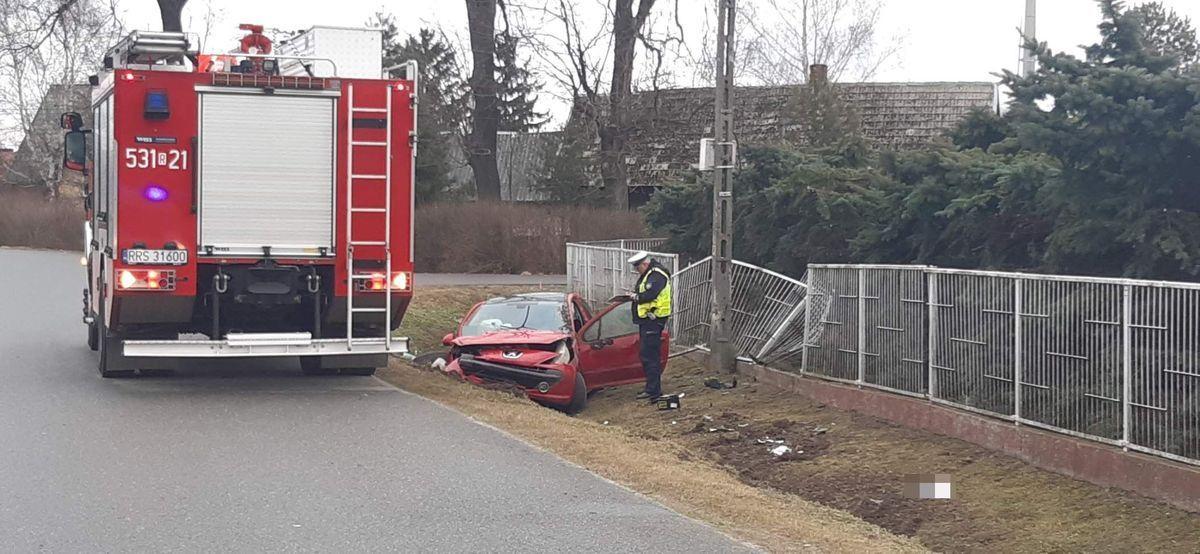 Peugeot uderzył w słup.<br/>fot.KPP Ropczyce