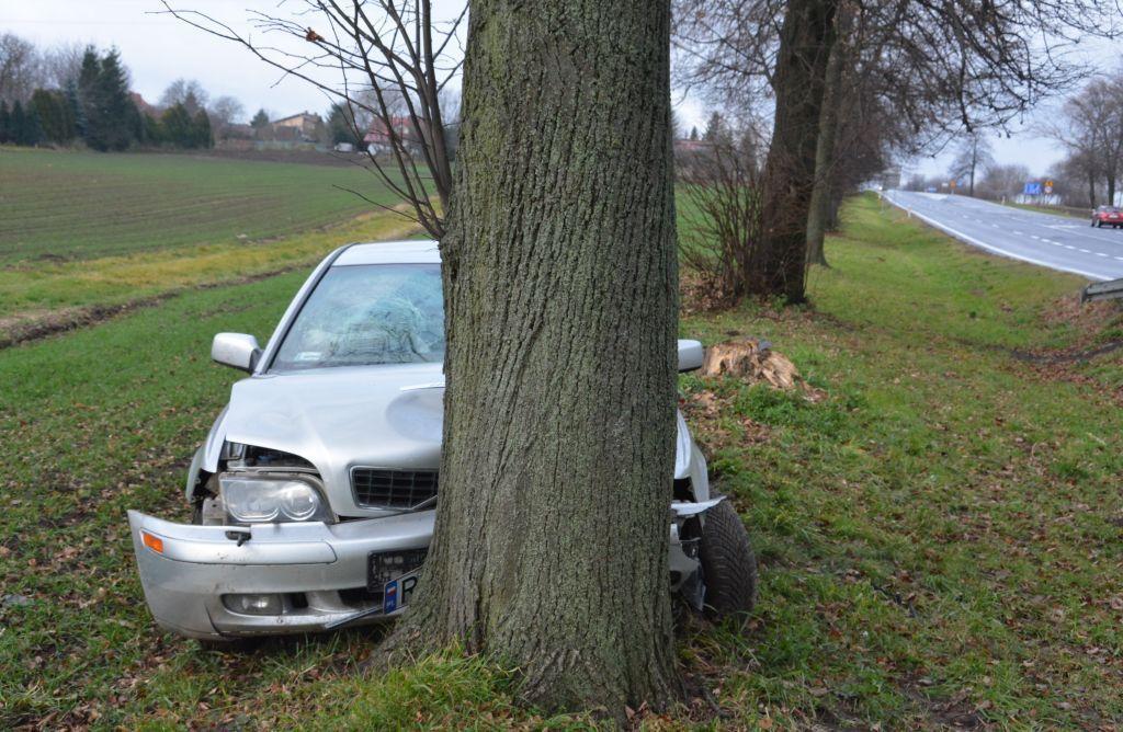 Kierujący volvo uderzył w drzewo.<br/>fot.KPP Jarosław