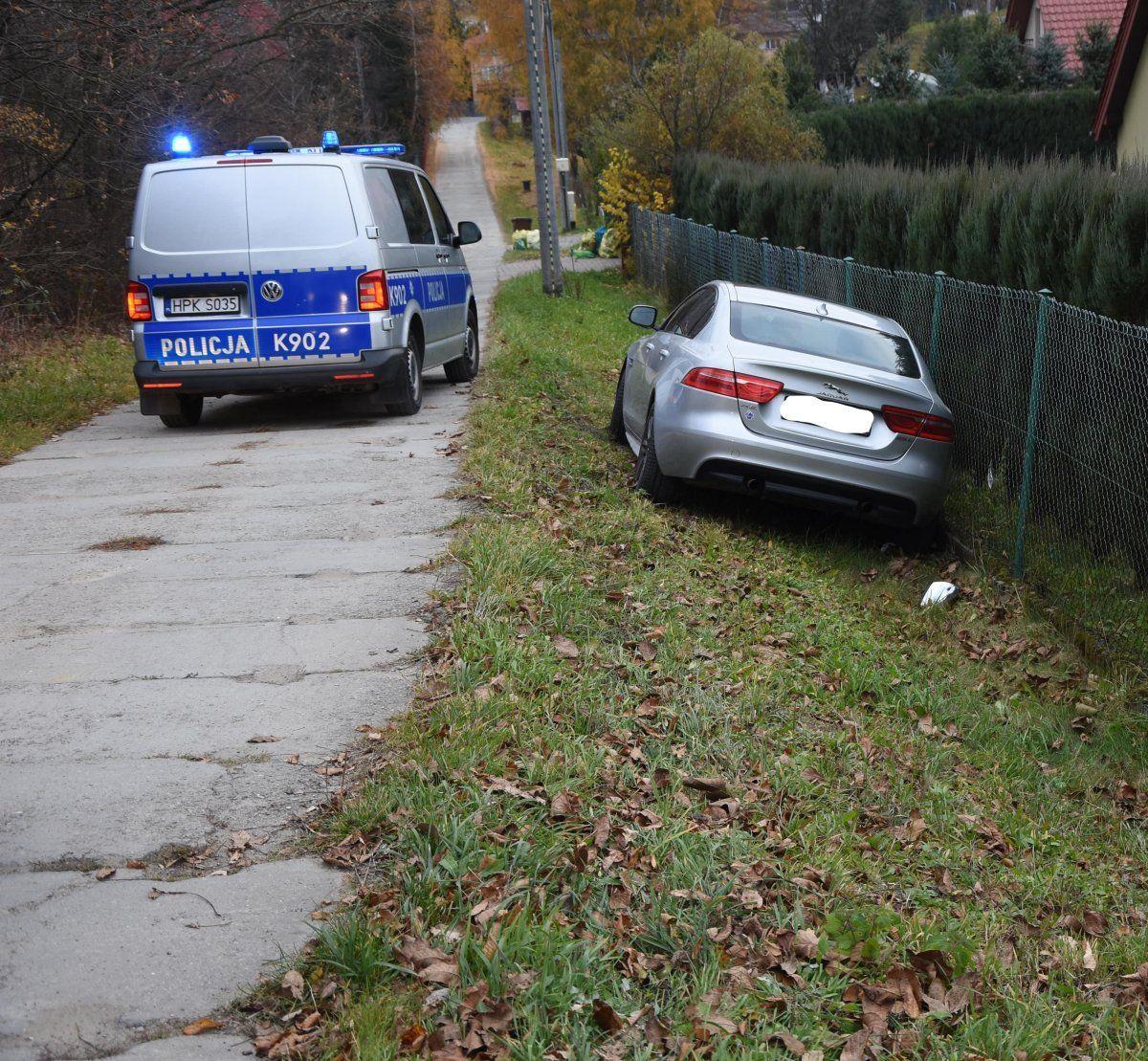 Wjechał jaguarem w ogrodzenie prywatnej posesji<br/>fot.KPP Sanok