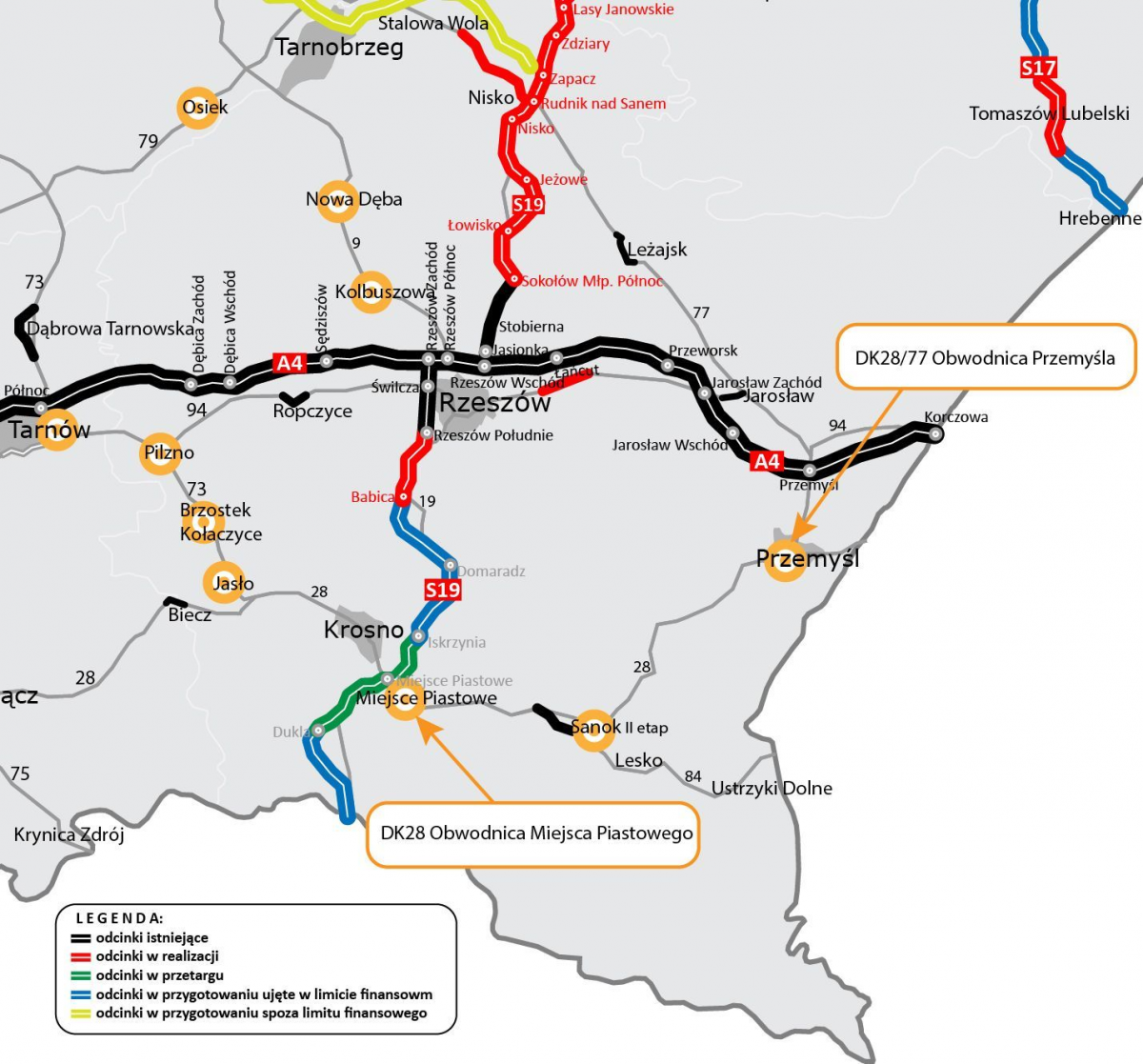 Mapka przebiegu zachodniej obwodnicy miasta Przemyśla.<br/>fot.GDDKiA oddział Rzeszów