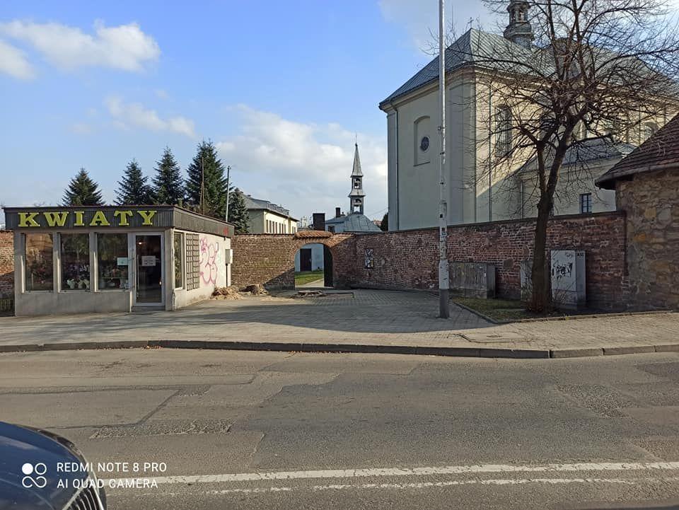 Urokliwym zakątkiem jest wejście prowadzące na teren przyklasztorny od strony ulicy Krasińskiego. Znajduje się ono między zabytkowym transformatorem a kwiaciarnią. Nieopodal furtki rosła potężna lipa. Kilkanaście dni temu została wycięta. Po to, aby rozebrać wtórny fragment muru i zrobić większy wja