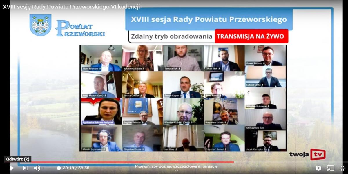 Rada powiatu po raz pierwszy obradowała za pośrednictwem łącza internetowego.<br/>fot.Starostwo Powiatowe Przeworsk