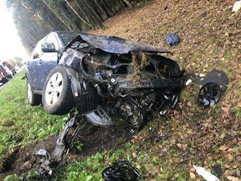 Kierowca subaru wylądował w rowie.<br/>fot.KPP Nisko