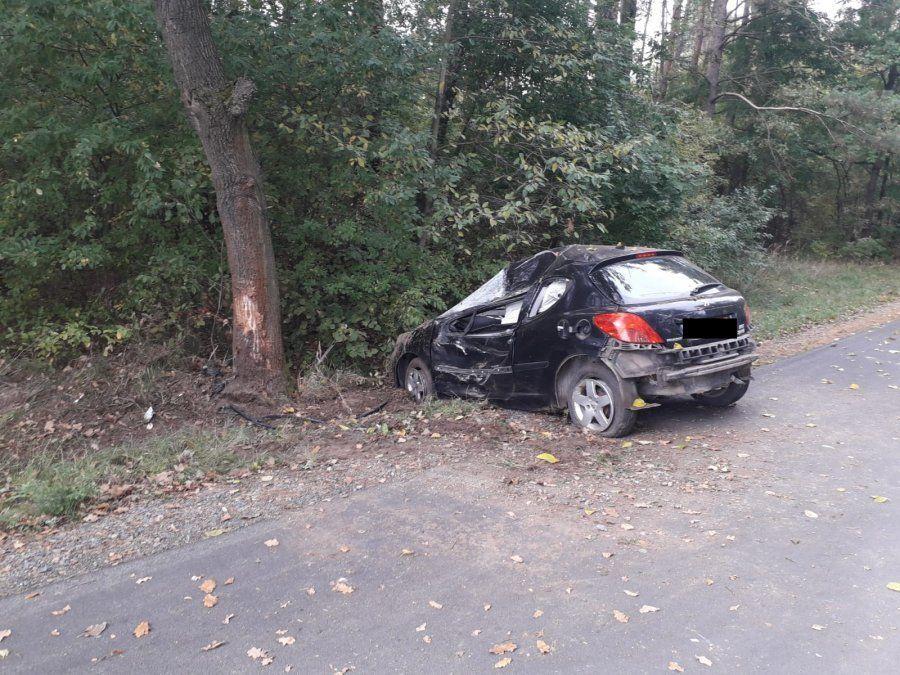 Kierujący peugeotem 207 z nieustalonych przyczyn, stracił panowanie nad pojazdem i wjechał w stojące przy drodze drzewo. <br/>fot.KPP Mielec