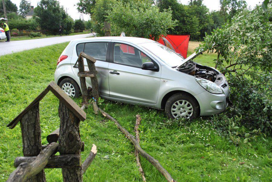 41-latka zjechała na przeciwległy pas, a następnie na pobocze, uderzając w płot, a potem w drzewo. <br/>fot.KPP Lubaczów