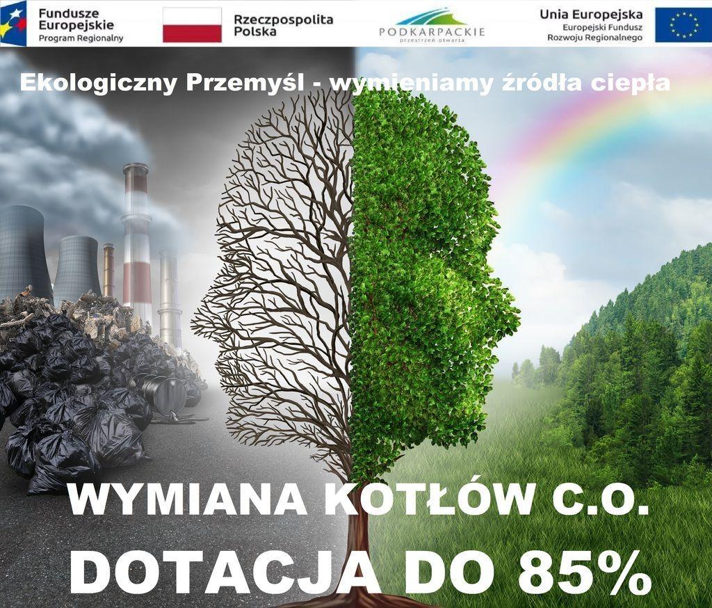 Oficjalny plakat projektu „Ekologiczny Przemyśl – wymieniamy źródła ciepła”.<br/>fot.ze zbiorów własnych
