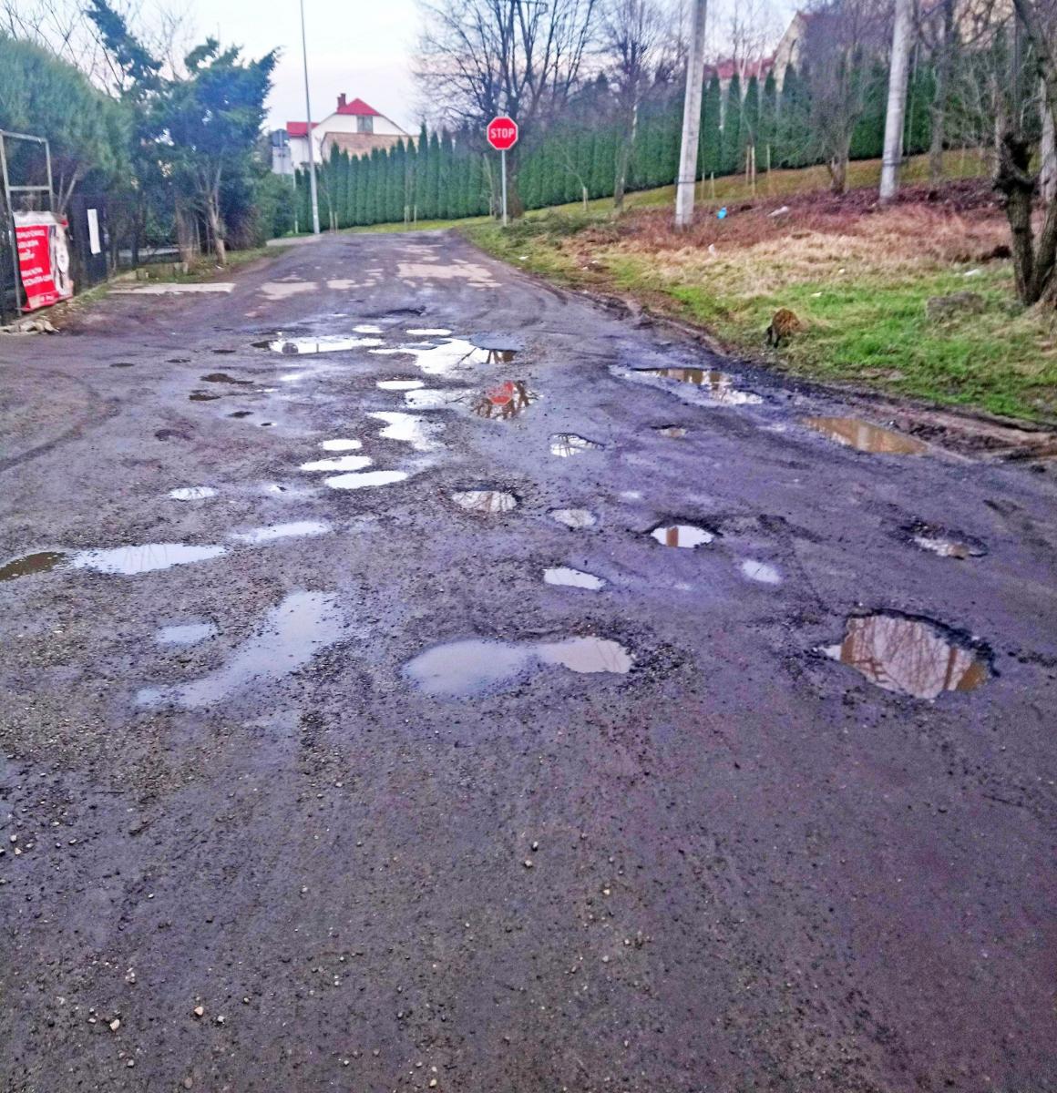 U wylotu ulicy Pułaskiego na Opalińskiego jest niewielka niecka, w której – po intensywnych opadach deszczu lub roztopach – gromadzi się woda. Nie sposób wówczas tamtędy przejechać, nie mówiąc już o przejściu.<br/>fot.ze zbiorów własnych