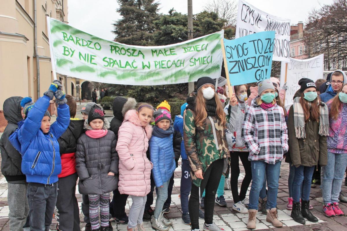 Wielu uczestników marszu pod jarosławski ratusz miało maski chroniące przed zanieczyszczeniami<br/>fot.Roman Kijanka