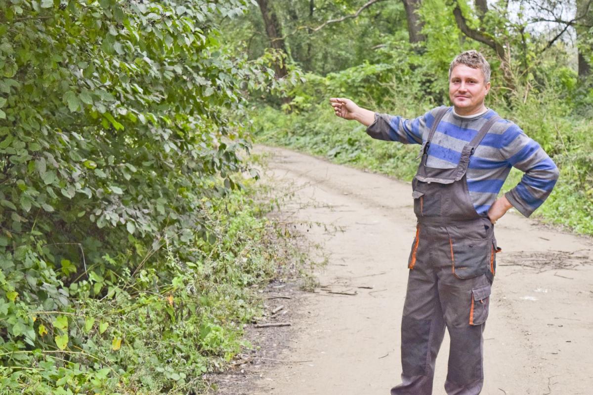 – Krzaki takie jak te ograniczają widoczność, szczególnie po deszczu, gdy gałęzie są ciężkie i  bliskie złamaniu – mówi Sebastian Radoń, wskazując na jeden z nich. – To sprawia, że nie czujemy się bezpiecznie – dodaje.<br/>fot.Miłosz Wilgucki