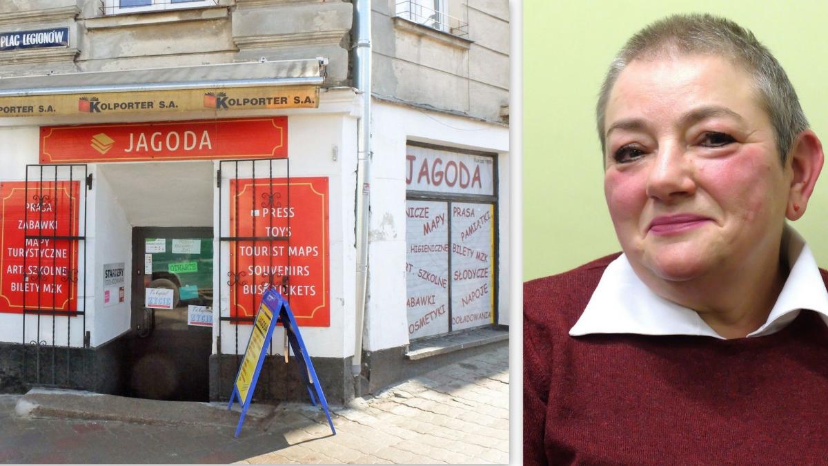 Pani Kasia z kiosku koło dworcu i kiosk, w którym przepracowała ponad 26 lat. <br/>fot.Jacek Szwic