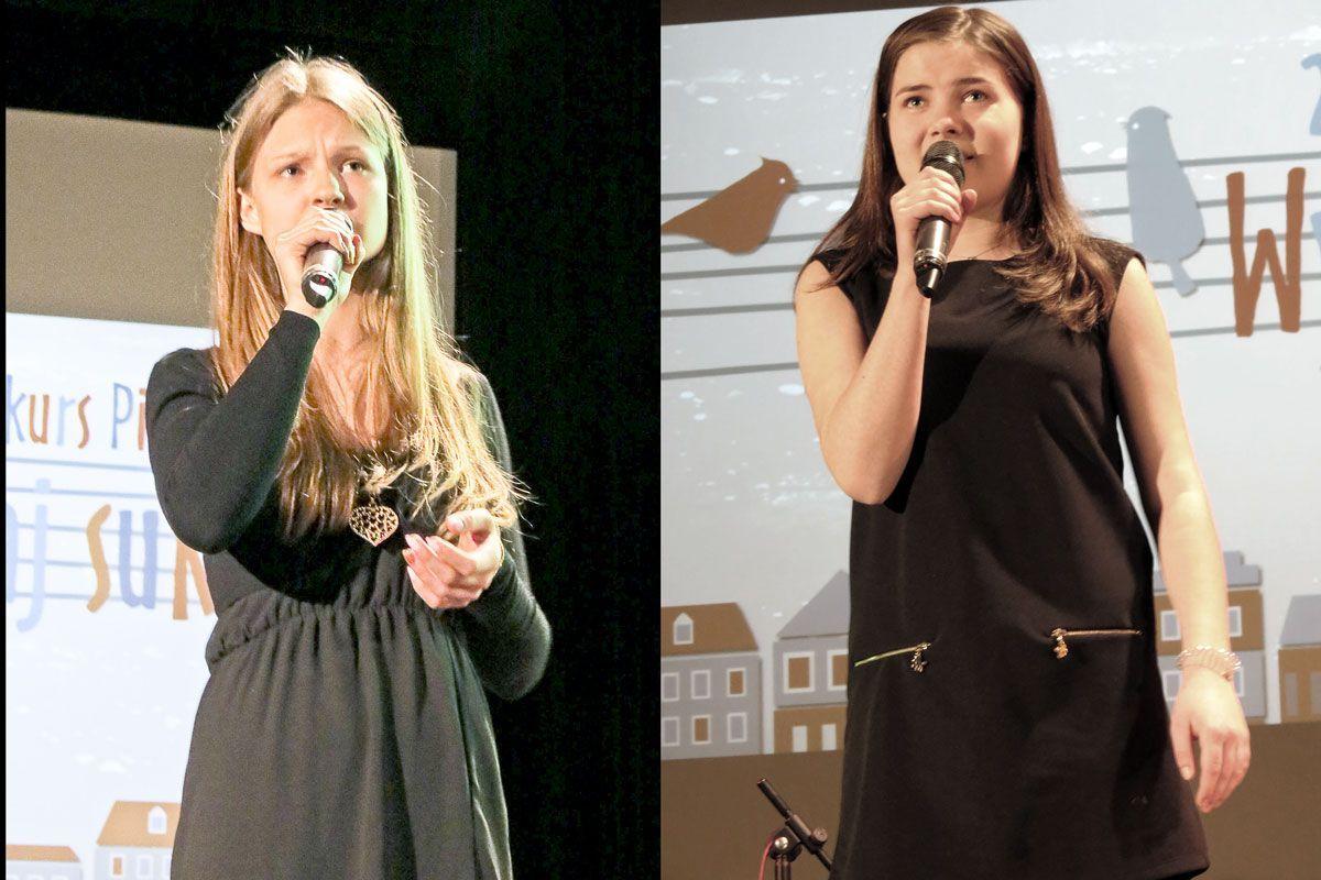 Wiktoria Januszko z MOK w Radymnie (z lewej) zakwalifikowała się do finału, podczas którego wykona utwór pt. Jesienna melancholia. Martyna Niemirowska (z prawej) z MOK w Przeworsku podczas eliminacji regionalnych zaprezentowała piosenki pt. Mięta i Dworzec.