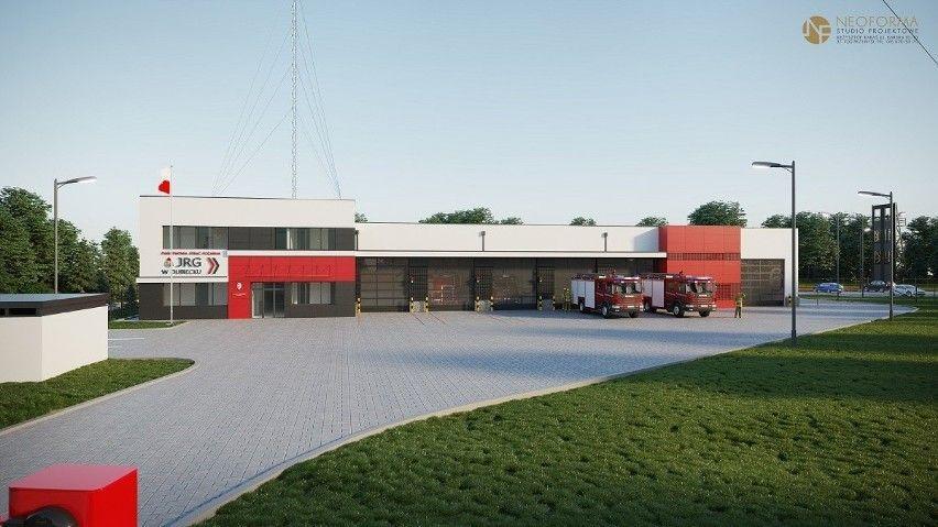 W siedzibie dubieckiej Jednostki Ratowniczo-Gaśniczej nr 2 Komendy Miejskiej Państwowej Straży Pożarnej w Dubiecku znajdą się m.in. duża hala garażowa na osiem pojazdów i dodatkowy sprzęt oraz magazyny. Wizualizacja przygotowana przez przygotowało Studio Projektowe Neoforma z Przemyśla.<br/>fot.ze z