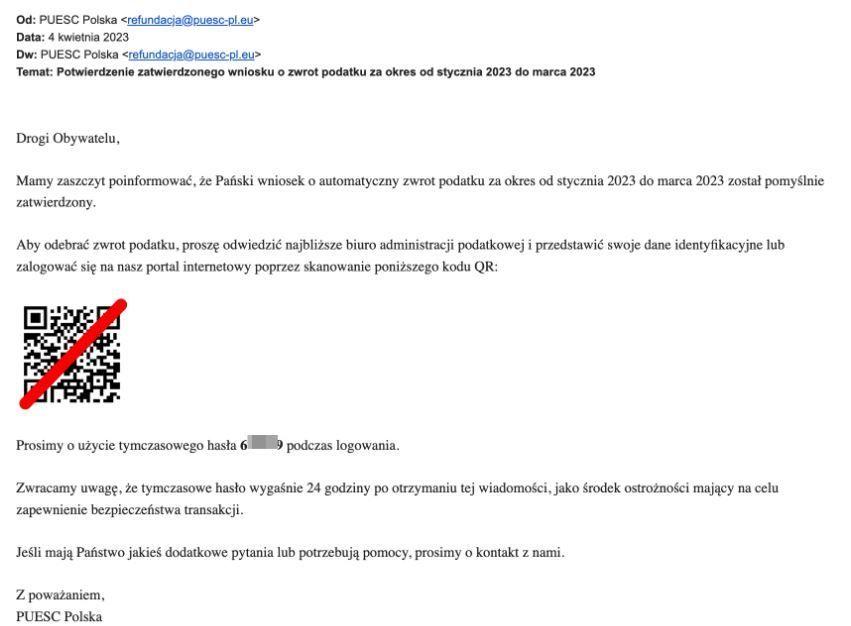 Przykładowy mail. <br/>fot.KAS 