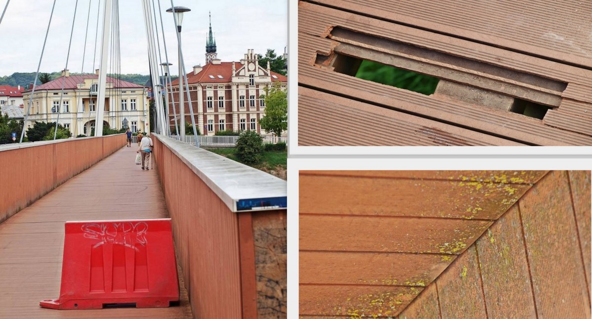 Kolejna „dziura” zamaskowana została sporych rozmiarów plastikowym pachołkiem.