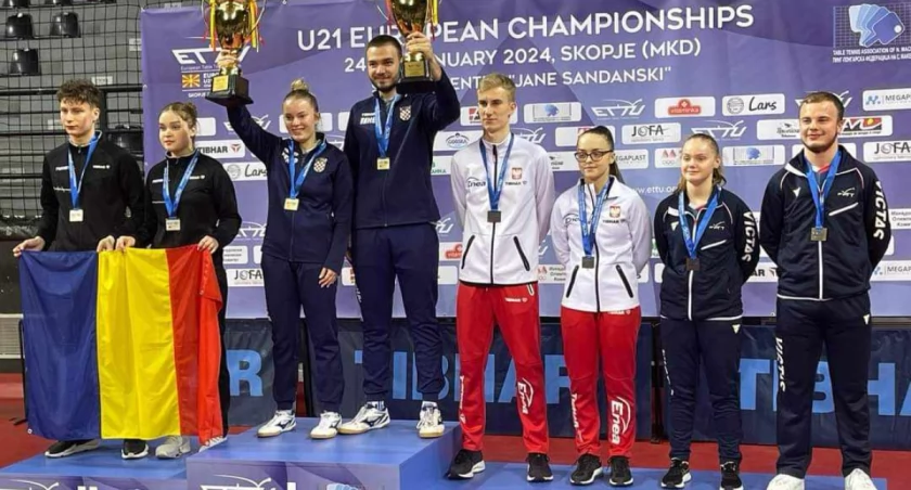 Anna Brzyska i Maciej Kubik na najniższym stopniu podium czempionatu Starego Kontynentu w stolicy Macedonii Północnej Skopje. Fot. zbiory własne