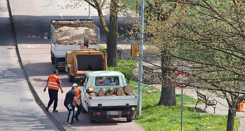 Ekipy tnące drzewa spieszyły się. Kilka minut i już ich obok mostu im. Orląt Przemyskich nie było. Fot. Mariusz Godos