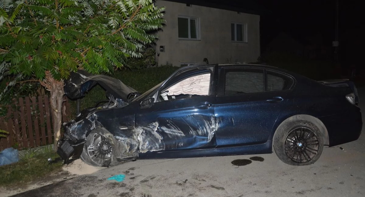 Kierujący osobowym bmw uderzył w przepust, a finalnie w ogrodzenie posesji. Zginął na miejscu. / FOT. KMP Rzeszów