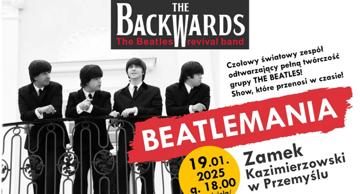 Muzycy z zespołu The Backwards przenoszą publiczność w lata 60. nie tylko za pośrednictwem muzyki, ale też kostiumów czy rekwizytów. Stanowią idealną imitację twórczości The Beatles. 