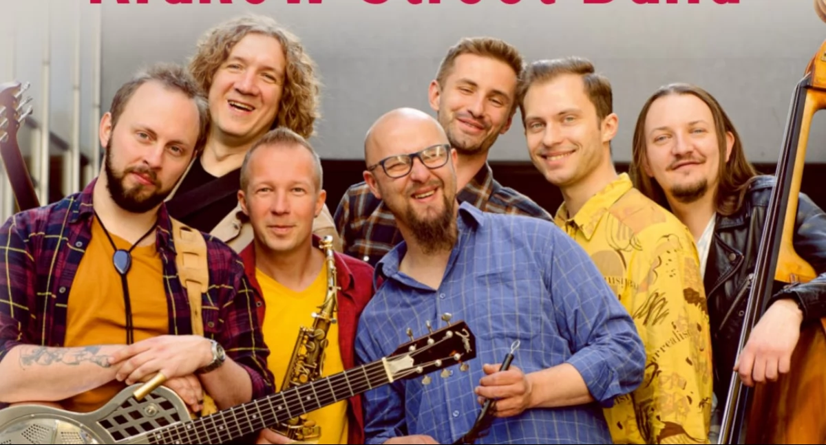 Zespół Kraków Street Band tworzą: Łukasz Wiśniewski, Tomek Kruk, Jarek Meus, Adam Partyka, Miłosz Skwirut, Krzysztof Chlipała, Wojtek Szela./ FOT. ZW