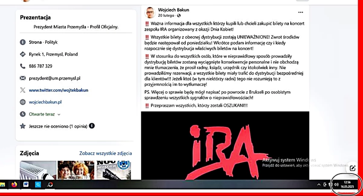 Post z poważnymi „zarzutami”, jaki skierował do mieszkańców miasta prezydent Wojciech Bakun, wciąż jest dostępny na jego facebookowym profilu. Fot. screen z profilu Wojciecha Bakuna na Facebooku