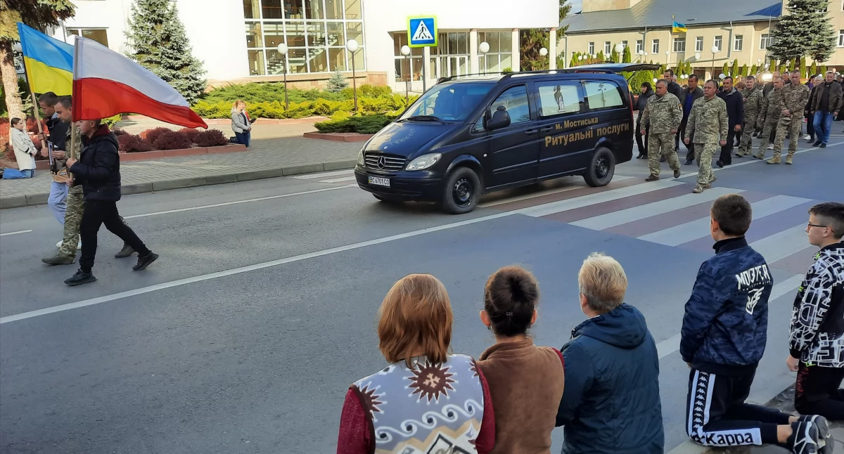 Pogrzeb Mariana Matusza, zołnierza Polaka w Mosciskach.