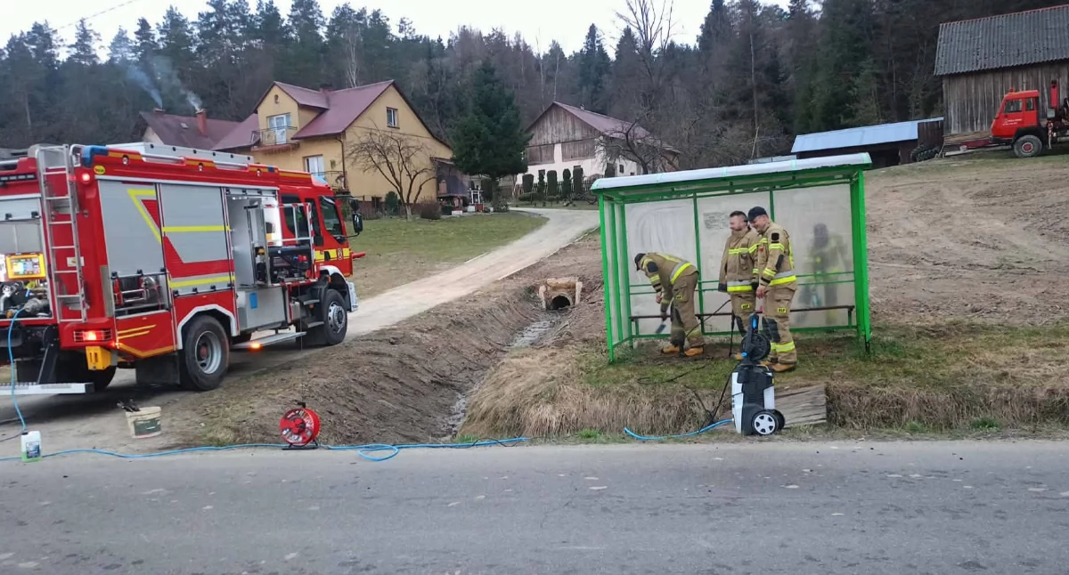 W ramach wspólnej gminnej inicjatywy zadbano nie tylko o tereny zielone, ale też o przystanki autobusowe. Te w Sufczynie, z których codziennie korzystają mieszkańcy i dzieci dojeżdżający do zakładów pracy i szkół, umyli strażacy z OSP KSRG Sufczyna./ FOT. OSP KSRG Sufczyna