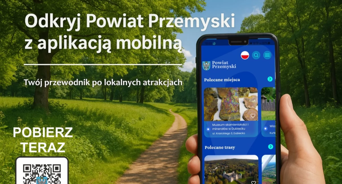  „Nasz region kryje w sobie mnóstwo skarbów: od majestatycznych fortów Twierdzy Przemyśl, przez urokliwe doliny Sanu, aż po zaciszne szlaki Pogórza” – przypomina Starostwo Powiatowe w Przemyślu, zachęcając do pobrania aplikacji./Fot. Starostwo Powiatowe w Przemyślu 