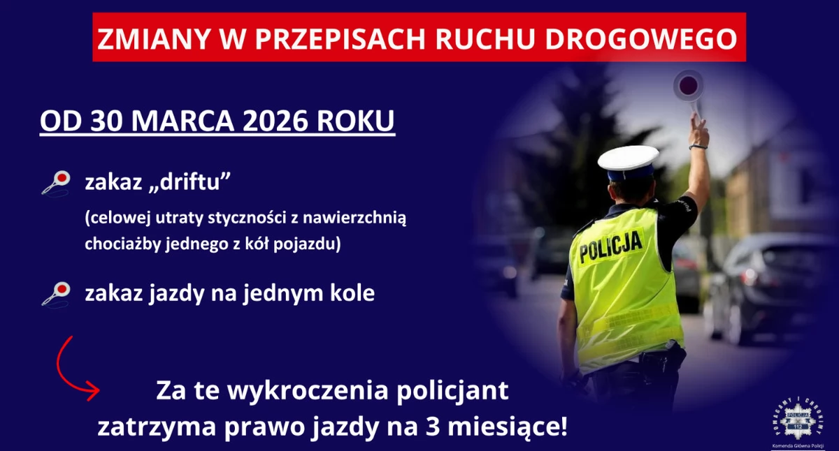 Kronika policyjna, Koniec celowym driftem jazdą jednym Dziś wchodzą życie przepisy - zdjęcie, fotografia