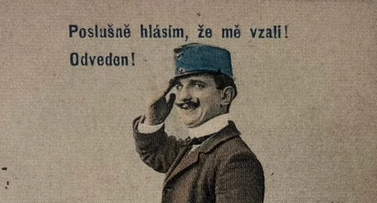Rekrut c.k. „zielone ucho” z kuferkiem.