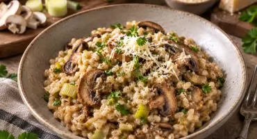 Pęczotto z pieczarkami, porem i parmezanem